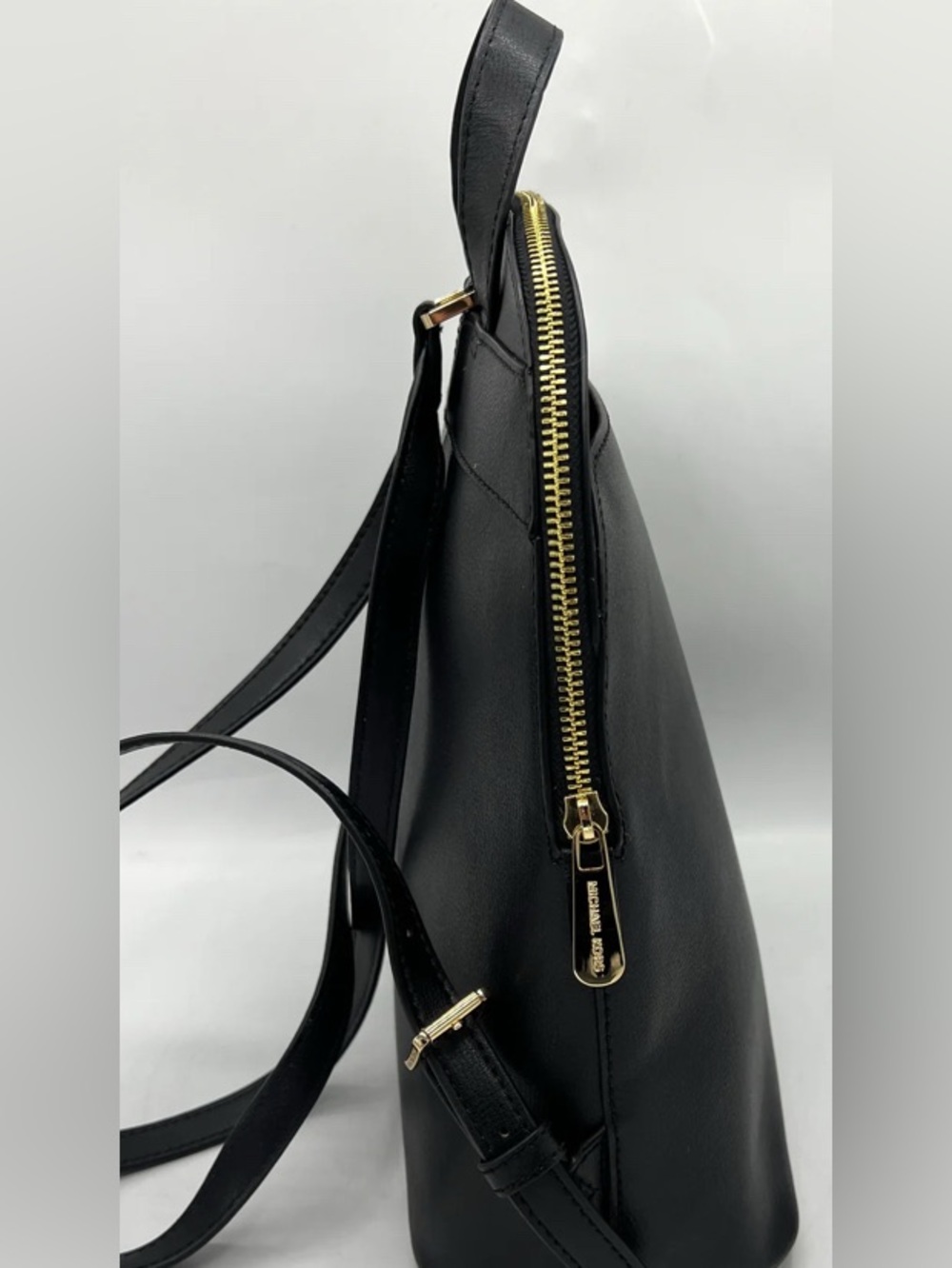 Michael Kors Emmy Large Dome Leather
Backpack Purse Black Gold Adjustable Straps - Picture 5 of 16